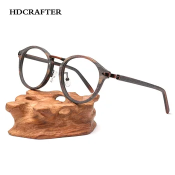 HDCRAFTER Recepšu Brilles Rāmji Vīriešiem un Sievietēm Retro Kārtu Koksnes Graudu Optiskās Brilles Rāmis ar Skaidru Objektīvs