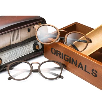 HDCRAFTER Recepšu Brilles Rāmji Vīriešiem un Sievietēm Retro Kārtu Koksnes Graudu Optiskās Brilles Rāmis ar Skaidru Objektīvs