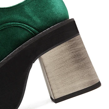 ELVIRAS 2019 Jaunu Modes Pavasara Rudens augstpapēžu kurpes Ikdienas Apavi Sieviete Melnā, Zaļā Apaļu Purngalu Platforma Sūkņi Sievietēm Cilpu Saime