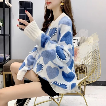2020 Slinks Stila Ārvalstu Stila Brīvs Džemperis Sievietēm Korejiešu Versija Džemperis Džemperis Mazu, Svaigu Pērle Plīša Jaka Rudens