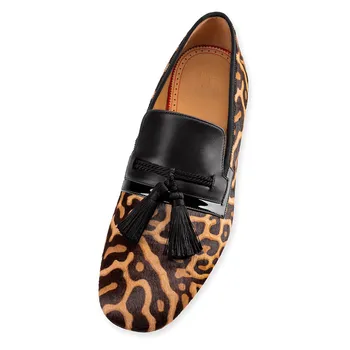 Pavasara leopards drukāt ādas vīriešu kleitu kurpes paslīdēt uz astru dzīvokļi modes melns pušķis vīriešiem kurpes Vīriešu Mokasīni