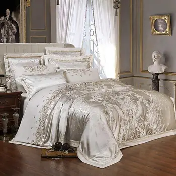 43 Queen, King size Luksusa Satīna Gultasveļas komplekti Sudraba Kokvilnas Aprīkots/palagu komplekts,gultas set gultas veļa, linge de lit ropa/juego de cama