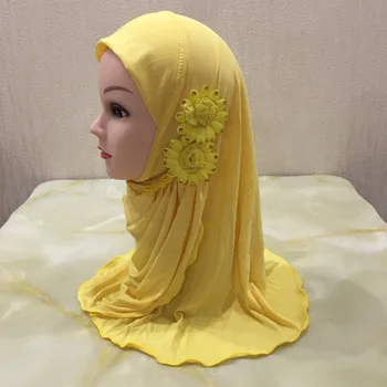 Kristāla Kaņepju Meitenes Amira Musulmaņu Lakatu Instant Hijabs Skaistu Dimantu Divi Ziedi Šalle Wrap Galvu, Lai Bērni 2-7 Gadus Veci