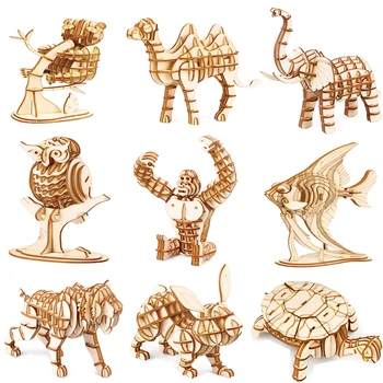 Candice guo! smieklīgi koka rotaļlietas Robotime 3D puzzle DIY modeli, lapsa, tīģeris, žirafe camel panda, pūce zirgu dzimšanas diena Ziemassvētku dāvanu 1gab.
