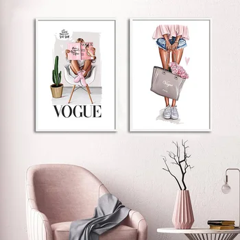 Modes Sienas Mākslas Audekls Gleznošanai Parīzes Vogue Meitene Plakāts un Drukas Vienkāršība Smaržas Soma Lūpām Attēlu Mūsdienu Mājas Apdare