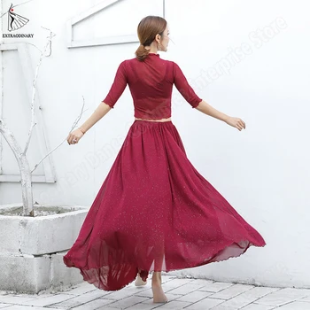 Sieviešu Praksi Apģērbu Vēdera Deju Augšējā Pusē Piedurknēm, Svārki Ilgi Sequin Uzstādīt Kostīmu Oriental Bellydance Veiktspējas 5 Krāsas