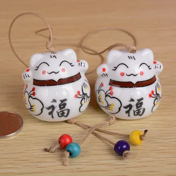 Keramikas Windchimes Laimīgs Kaķis Kulons veiksmi Vējš Auto Chimes Rotājumu Karājas Miniatūras Statuetes ķīnas antikvariāts porcelāns