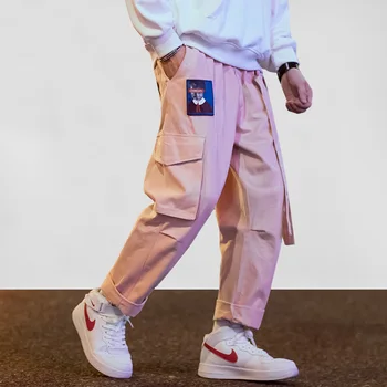 Hip Hop Kravas Bikses Vīriešu Multi Kabatas Harēma Treniņbikses Joggers Vīriešu Lentes Japāņu Izšuvumi Gadījuma Brīvs Bikses Streetwear