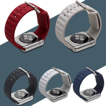Jaunais Sporta Silikona Joslas Apple Skatīties, Sērija 6 5 4 32 1 SE Watchbands par Iwatch Siksnu Sprādzes 38 40 42 44MM Piederumi