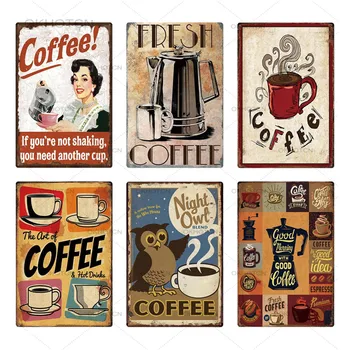 Karikatūra Kafijas Metāla Zīmju Vintage Alvas Plāksnes, Metāla Vintage Rotājumi, Mājas Virtuve, Kafijas Bārs Kafejnīca Retro Dzelzs Krāsošana