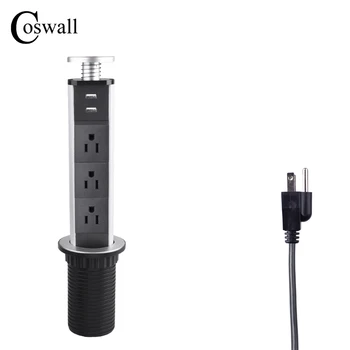 COSWALL 15A PULL POP UP 3 Kontaktligzda 2 Uzlādēšana caur USB Portu, Virtuves Galda Darbvirsmai Sockets Bagāžnieka Virsmas Countertops MUMS Plug