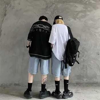 Šorti Sievietēm Zaudēt Pusi-garums Cietā Džinsa Mazgā Unisex Pāriem, Streetwear Harajuku Plaša kāju Gadījuma Tautas korejiešu Hip-hop Šiks