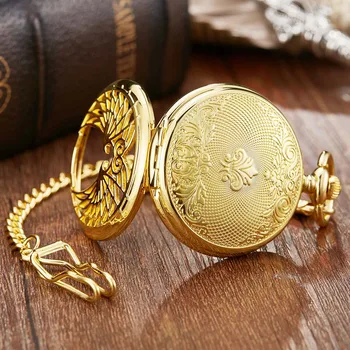 Luksusa Mehānisko Kabatas pulkstenis ar Ķēdi Eņģeļa Spārnus Dobi Puses Likvidācijas Kulons Pulkstenis Vīriešiem, Sievietēm Zelta Skaida Flip Fob Pulksteņi