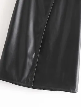 Elegants Cieta Mākslīgās Ādas Svārki Tauriņu Biroja Valkāt Ilgi Svārki Sievietēm, Brūnu Un Melnu Krāsu Līnija, Svārki Mujer Faldas