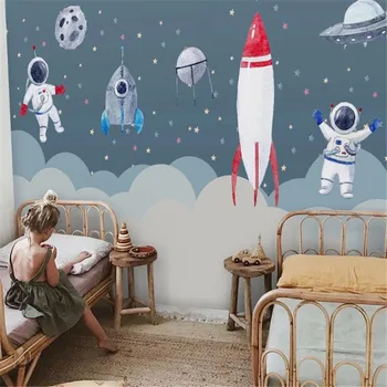 Milofi sienas pielāgota Ziemeļvalstu minimālisma roku apgleznoti kosmosa raķešu bērnu istabas meitene guļamistaba karikatūra sienas