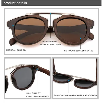 2020 Augstas Kvalitātes Luksusa Dizaineru Saulesbrilles Vīriešiem Braukšanas Polarizētās saulesbrilles UV400 Bambusa Koka, Saules Brilles Briļļu Dropshipping