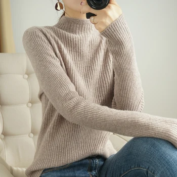 Plānas svītrainām vilnas zemāko džemperis sieviešu 2020. gadam fall winter jaunu puse augstu kakla long piedurknēm zaudēt īsu iekšējo pulovers