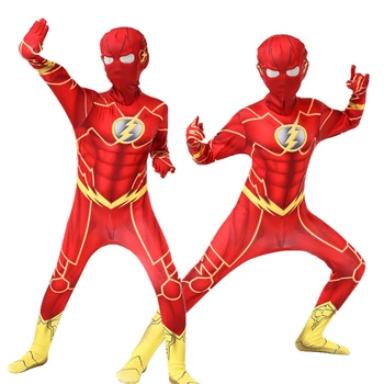 Flash Kostīms Bērniem Halloween Kostīmi Bērniem Jumpsuits Supervaronis Flash Cosplay Kostīmi Bērniem Zeķubikses Zēniem Jumpsuits