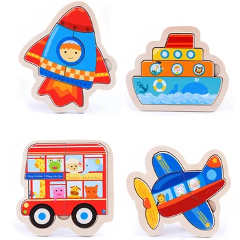 Koka Bērnu Rotaļlietas 3D Puzles, Mozaīkas Valdes Krāsains Dzīvniekiem, Transportlīdzekļiem, Fruts Karikatūra Formas Puzzle Rotaļlieta Bērniem, Baby Zēni Meitenes