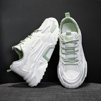 Rudens Modes Čības Sieviešu Balts Zaļā Ikdienas Apavi Sievieti Gaisa Acs Dāmas Čības Pastaigas Treneris Kurpes Chunky Sneaker