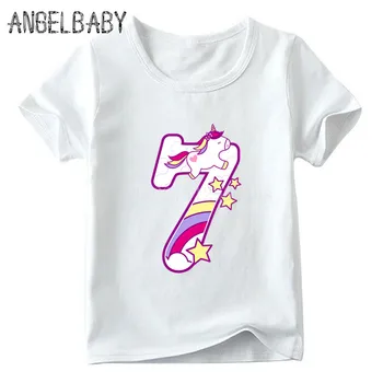 Zēni/Meitenes Karikatūra Unicorn Skaits 1-9 Druka T kreklu Bērnu Happy Birthday Dāvanu Drēbes Bērniem Vasarā Funny Bērnu T krekls,HKP5238