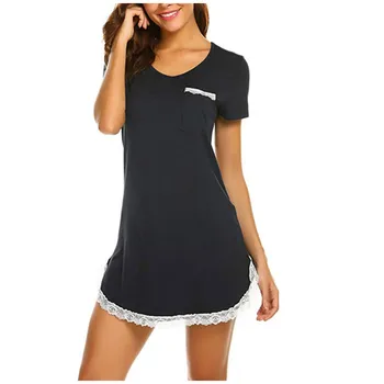 Gadījuma Sievietes пижама Modes Sleepwear V-veida Kakla Īsām Piedurknēm Mežģīnes Cietā Gadījuma Seksīga Vasaras Kleita pidžamu h4