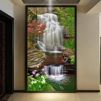 Pasūtījuma Sienas Tapetes 3D Klasiskā Stilā, Meža Ūdenskritumi Ainavu Sienas Uzlīmes 3D Pašlīmējošas Ūdensizturīgs Tapetes Vannas istaba