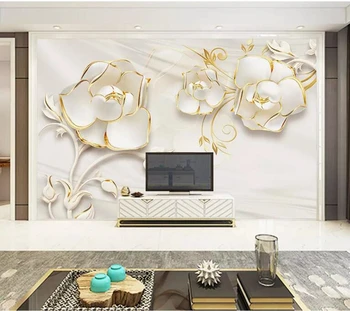 Pielāgotus foto tapetes, 3d, zīda rožu mājās ar zelta murals par viesistaba, guļamistaba, dīvāns fona sienas apdare tapetes