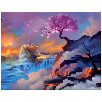 Dimanta gleznu abstraktu ūdenskritums sieviete koks ainavu pilnu kvadrātveida/apaļā 5d diy dimanta izšuvumi mozaīkas rhinestone gleznas