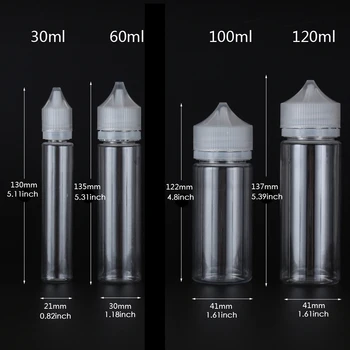 50gab x 10ml-120ml Pārredzamu Pilinātāju Pudeles Tukšas Plastmasas E Šķidrā Sula, Eļļa PET Skaidrs, Konteineri, ar CRC Caps Droppers