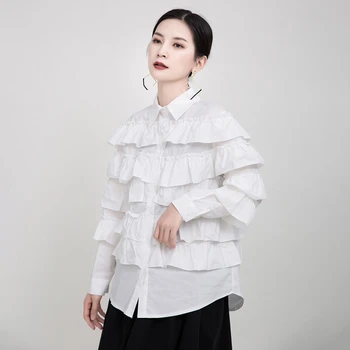 CHICEVER korejas Raibs Savirmot Kroku Sieviešu Blūzes Atloks Apkakli, garām Piedurknēm Lielajam Krekls Sieviešu Modes 2020. Gadam Drēbes Jaunas