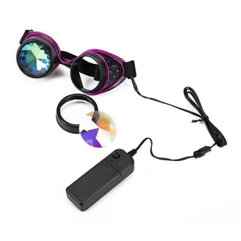 FLORATA Steampunk Brilles Metināšanas Izgaismotas Punk Aizsargbrilles Retro Gothic Krāsains kaleidoskops Objektīvs Cosplay Brilles