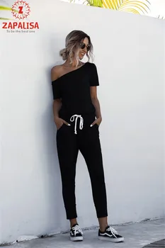 Modes Sievietes Vasaras Tīrtoņa Krāsu Jumpsuits Aukliņu Dizaina Kabatas Dekoru Šaura Apkakle Ar Īsām Piedurknēm Vidū Vidukļa Slim Jumpsuits