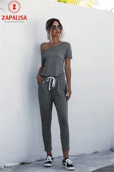 Modes Sievietes Vasaras Tīrtoņa Krāsu Jumpsuits Aukliņu Dizaina Kabatas Dekoru Šaura Apkakle Ar Īsām Piedurknēm Vidū Vidukļa Slim Jumpsuits