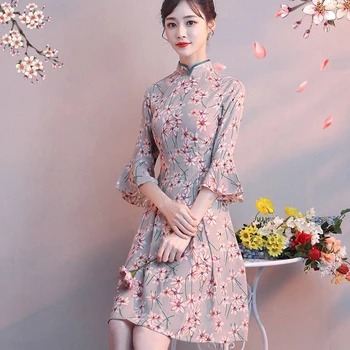 Sieviešu Vasaras Sexy Pusi Piedurknēm Cheongsam Kleita Plus Izmērs 3XL Ziedu Ķīnas Austrumu Apģērbs Elegants Puse Kleita Vestidos