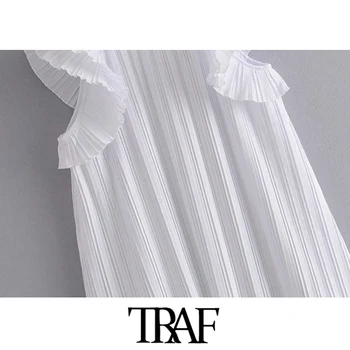 TRAF Elegants Sieviešu Modes Kroku Mežģīņu Mini Kleita Vintage O Kakla bez Piedurknēm, Sieviešu Kleitas Šiks Vestidos Mujer