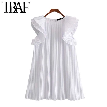 TRAF Elegants Sieviešu Modes Kroku Mežģīņu Mini Kleita Vintage O Kakla bez Piedurknēm, Sieviešu Kleitas Šiks Vestidos Mujer
