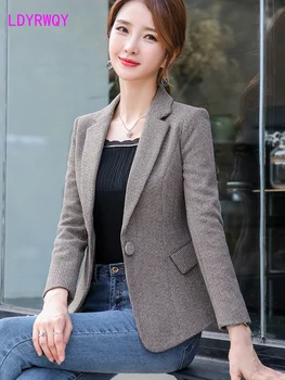 Ir 2021. rudens un ziemas jaunus sieviešu korejiešu versiju, self-audzēšanu garām piedurknēm vilnas gadījuma vienā gabalā mazo uzvalks