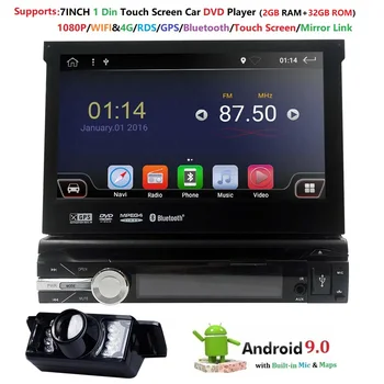 Četrkodolu Android 9.0 2G RAM 32G ROM Atbalsta 4G WIFI Tīklu, Auto GPS 1 din Universālo Auto DVD Radio atskaņotājs 1080P DVR DAB+ TPMS BT