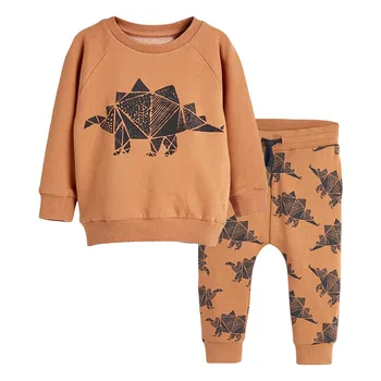 Rudenī Bērni Jauns Džemperis Komplekti zēniem, Kokvilnas puiku drēbes dinozauru garām Piedurknēm topi+bikses 2gab piemērots bērniem, zīdaiņu 2020