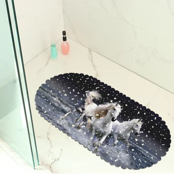 Mūsdienu 3D Zirgu Vannas istaba Dekori Ovāla Dušas Paliktni, neslīdoša Sūcējs Vannas Paklāji, Vannas istabas Paklāju Individualitāti PVC Dušas Paklājs