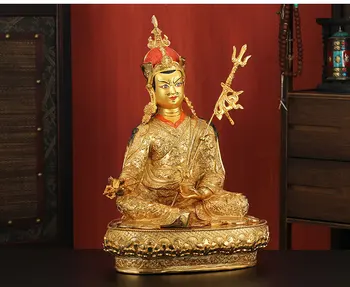 Milzīgs 45 cm LIELAS MĀJAS zālē iedarbīgu Aizsardzību Tibetas Budisms zelta pārklājumu Guru Rinpoche Padmasambhava budas statuja attēls