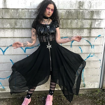 Gothic Star 2 Gabals, kas Sievietes Sexy Crop Topi Acs Nelegālo Plānas Svārki Bodycon PU Pakete Hip Svārki Gadījuma Black Divas Gabals, kas
