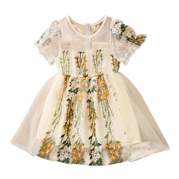 Ziedu Tilla Kleita Meitenēm Vasaras Modes Apģērbu Toddler Zīdaiņu Bēša Baltās Kleitas Bērnu Baby Girl Iedomātā Persona Vestidos