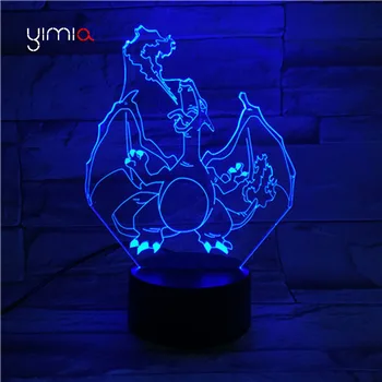 3D Lampe Vednis Charizard Mūzikas Bluetooth Skaļruni Nakts Gaisma Krāsains Galda Lampa Aptumšojami Mākslas Kristāla Gaisma, Bērnu Guļamistaba Dāvanas