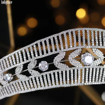 Eiropas Princess Royal Crown Kubiskā Cirkonija Kāzu Gājienā CZ Zircon Garš Tiaras Puse Balli Sweet 16 Līgavas Matu Aksesuāri