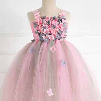 POSH SAPNIS Vasaras 2019 Jaunu Kāzu Bērniem, Meitenēm, Ziedu Kleita Princese Rozā Puķu Ziedlapiņu Ilgi Meitene, bērnu dzimšanas dienu modes Kleita