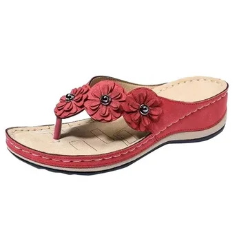 Vasaras Sieviešu Ziedu Čības Ķīļveida Papēža Platformas Cietā Flip Flops Gadījuma Pludmale, Āra Dāmas Sieviešu Kurpes Zapatos Mujer De