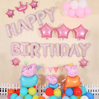 Peppa Pig Partijas Apdare Karikatūra Tēma Peggy George Folija Baloni Komplekts Happy Birthday Vēstuli Ballon Dzimšanas dienas Grupa Krājumi