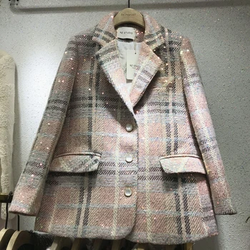 Smagā rūpniecība modes sequined vilnas žakete sievietēm slim vintage mazo uzvalks